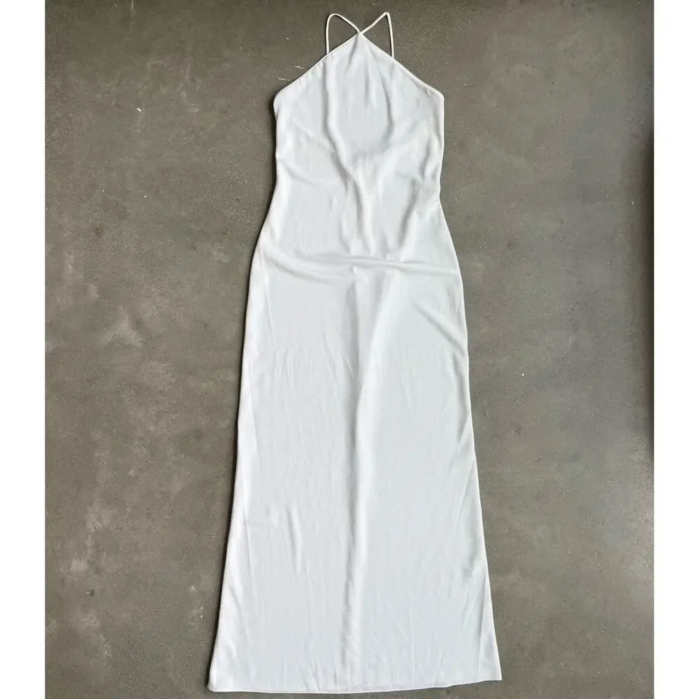 Amanda Uprichard White Halter Open Back Midi Dress Women’s Medium‎ Minimalist